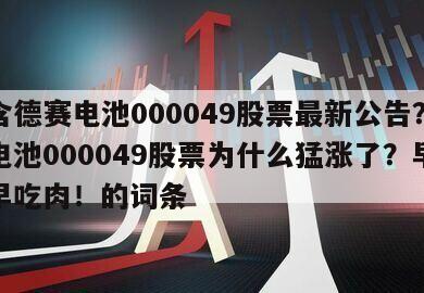 包含德賽電池000049股票最新公告？德賽電池000049股票為什么猛漲了？早看懂早吃肉！的詞條