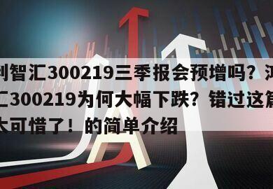 鴻利智匯300219三季報會預增嗎？鴻利智匯300219為何大幅下跌？錯過這篇指南太可惜了！的簡單介紹