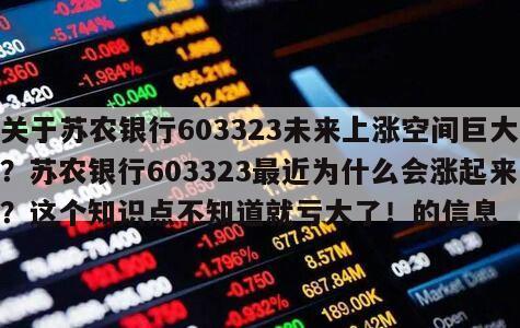 關于蘇農銀行603323未來上漲空間巨大？蘇農銀行603323最近為什么會漲起來？這個知識點不知道就虧大了！的信息