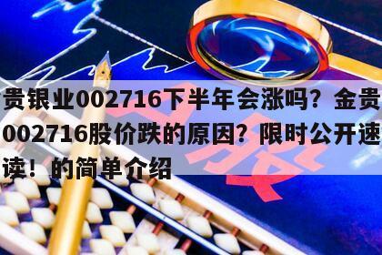 金貴銀業002716下半年會漲嗎？金貴銀業002716股價跌的原因？限時公開速速閱讀！的簡單介紹